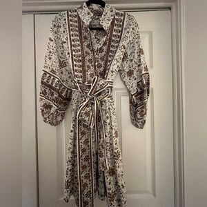 Sue Sarter - Shorty Flounce Brown and White Patterned Dress